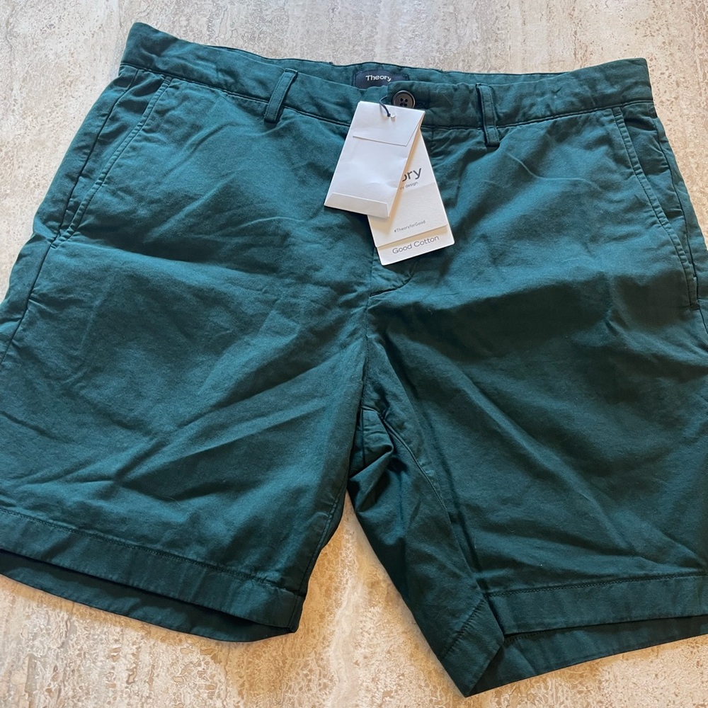 Theory Zaine Shorts Men's 32 New NWT $145 Pine Forest Green Cotton Golf Casual